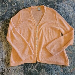 Sigrid Olsen Orange V-Neck Button-Up Women's Sweater Size LP